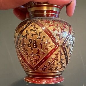 Antique Mini Red and Gold Vase EUC